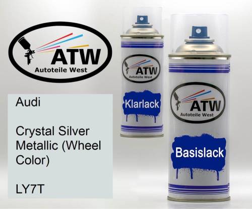 Audi, Crystal Silver Metallic (Wheel Color), LY7T: 400ml Sprühdose + 400ml Klarlack - Set, von ATW Autoteile West.